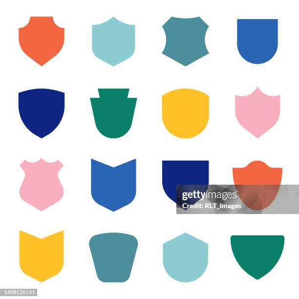 geometrisches formset für abzeichen und schild – farb-asset-paket - coat of arms stock-grafiken, -clipart, -cartoons und -symbole