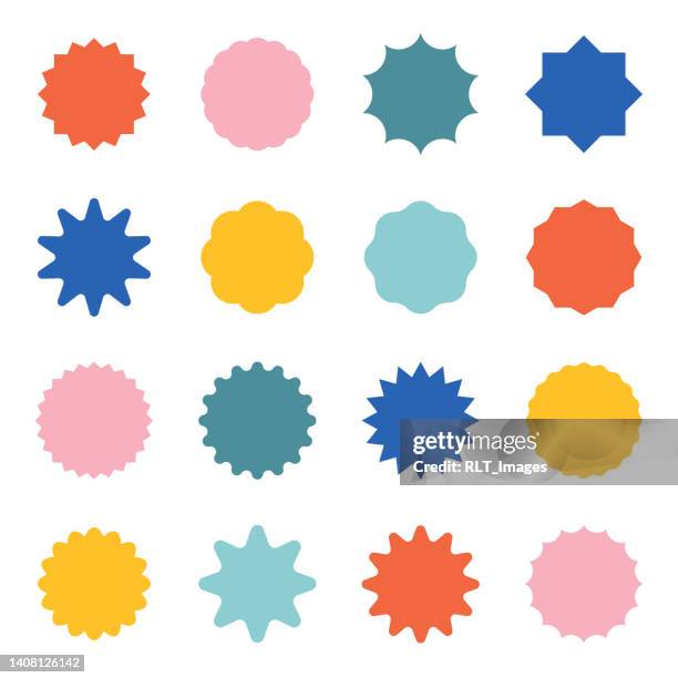 bildbanksillustrationer, clip art samt tecknat material och ikoner med starburst & seal geometric shape set  — color asset pack - sigill