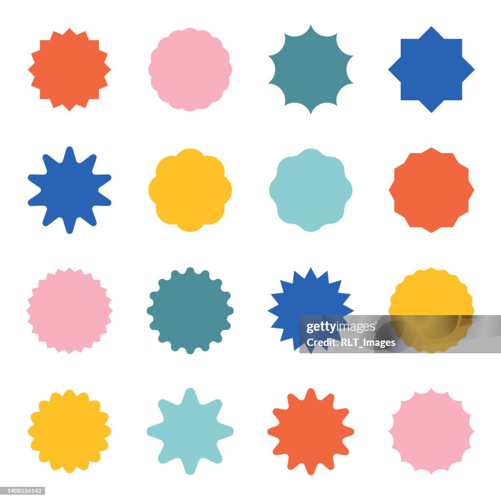 Starburst & Seal Geometric Shape Set — Color Asset Pack
