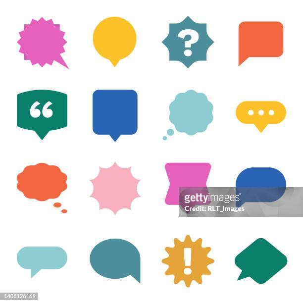 speech & thought bubble geometric shape set — color asset pack - speech icons stock illustrations
