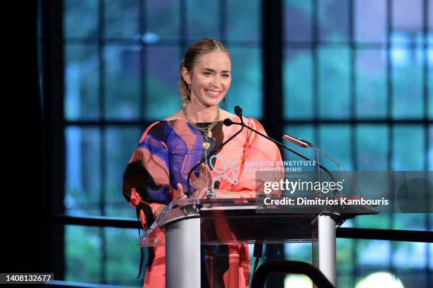 Emily Blunt speaks onstage at the 2022 Freeing Voices, Changing Lives Gala at Guastavino's on July 11, 2022 in New York City.