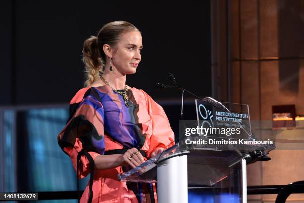 Emily Blunt speaks onstage at the 2022 Freeing Voices, Changing Lives Gala at Guastavino's on July 11, 2022 in New York City.