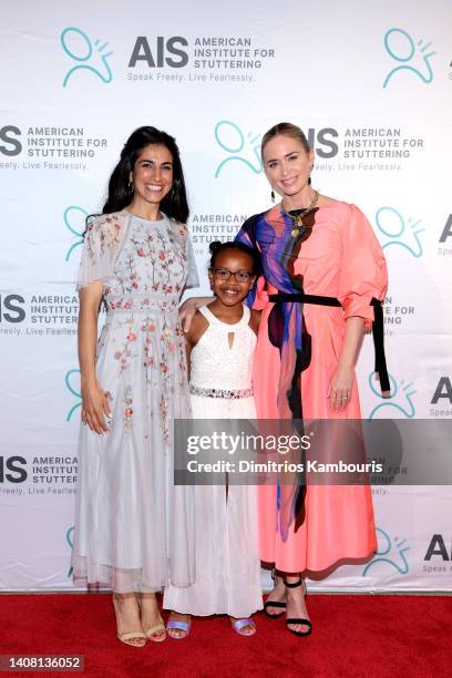 Chaya Goldstein and Emily Blunt attend the 2022 Freeing Voices, Changing Lives Gala at Guastavino's on July 11, 2022 in New York City.