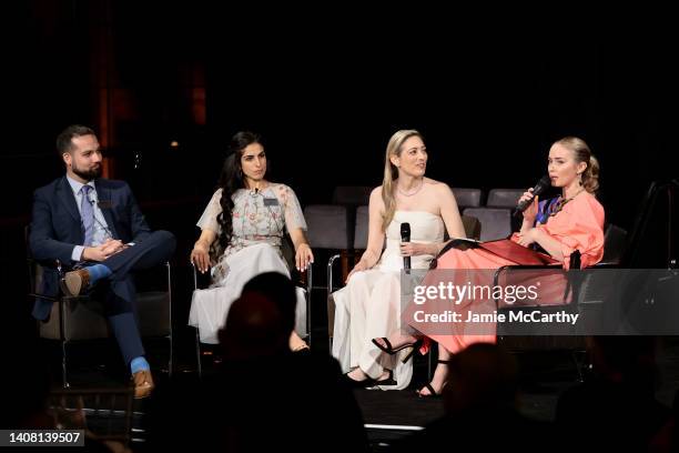 Mark O’Malia, Mark O’Malia, Kristel Kubart and Emily Blunt appear onstage at the 2022 Freeing Voices, Changing Lives Gala at Guastavino's on July 11,...