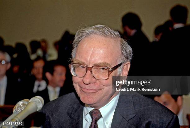 Warren Buffet testifies before the House subcommittee on the Salomon brothers scandal in which he took over as chairman of the board of the company...