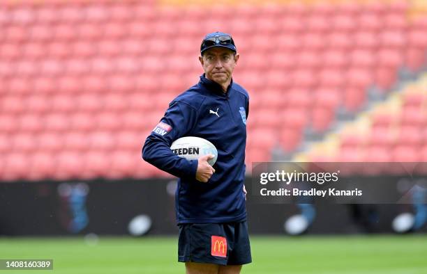 Assistant Coach Greg Alexander watches on during a New South Wales Blues State of Origin training session at Suncorp Stadium on July 12, 2022 in...