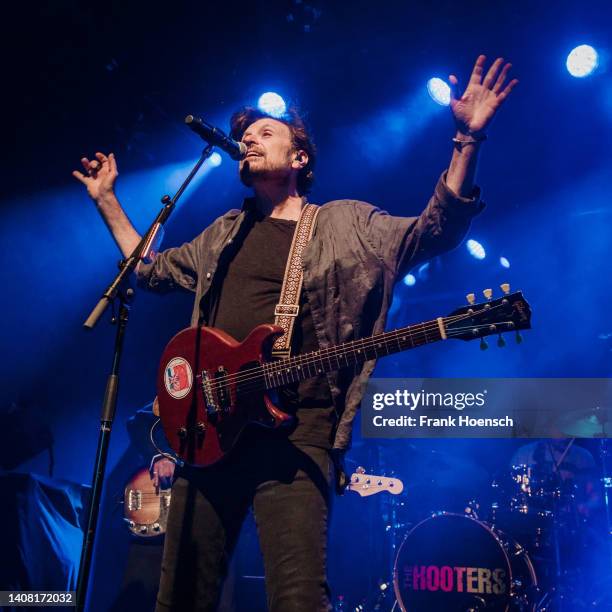 Singer Eric Bazilian of the American band The Hooters performs live on stage during a concert at the Columbia Theater on July 11, 2022 in Berlin,...