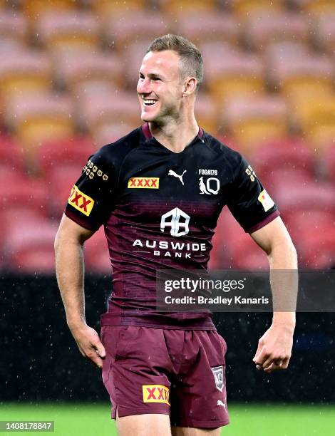Daly Cherry-Evans during a Queensland Maroons State of Origin training session at Suncorp Stadium on July 12, 2022 in Brisbane, Australia.