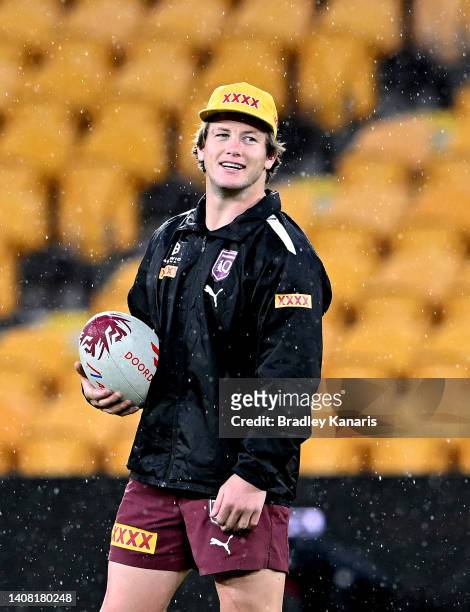 Harry Grant during a Queensland Maroons State of Origin training session at Suncorp Stadium on July 12, 2022 in Brisbane, Australia.