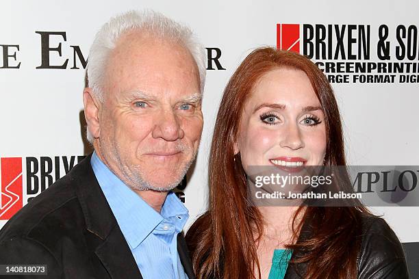 Malcolm McDowell and Paige Howard arrive to the "The Employer" - Los Angeles Premiere at Regent Showcase Theatre on March 6, 2012 in West Hollywood,...