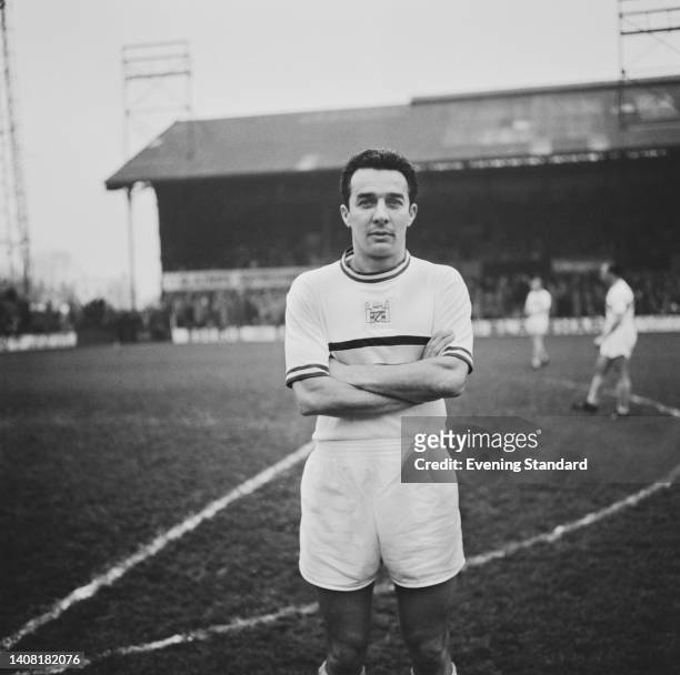 British footballer Ronnie Allen , Palace forward, ahead of the English League Division Three match between Crystal Palace and Watford at Selhurst...