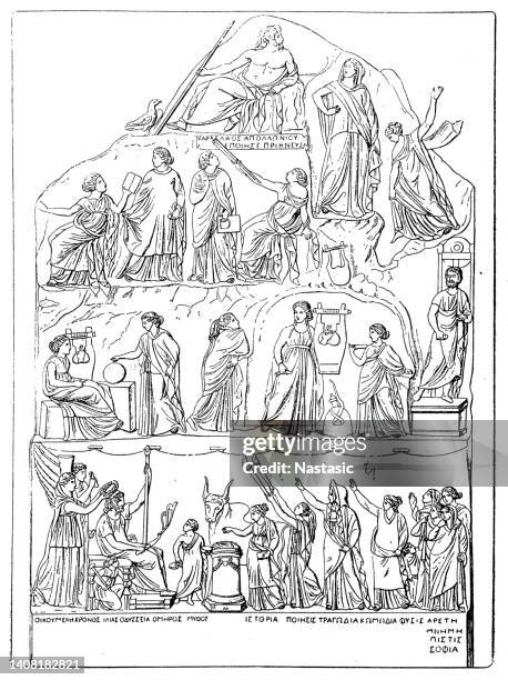 the apotheosis of homer - scene in classical and neo-classical art, showing the poet homer's apotheosis or elevation to divine status - zeus stock illustrations