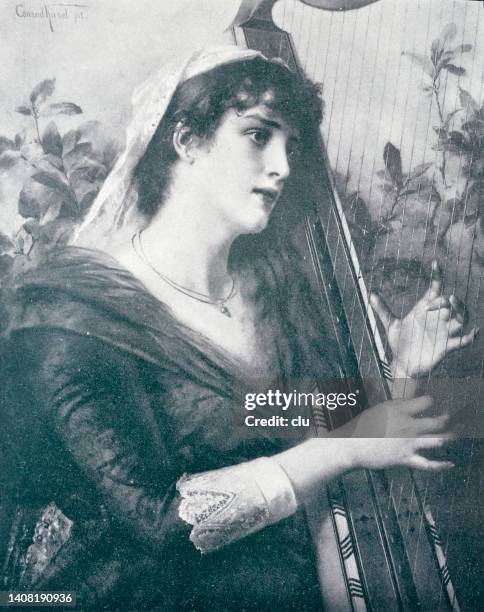 young pretty woman plays the zither - zither stock illustrations