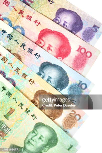 line of chinese banknotes - 20 yuan note stock pictures, royalty-free photos & images