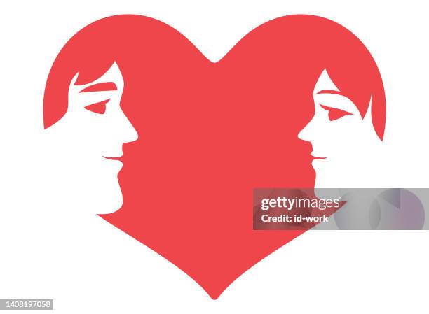 man and woman facing inside heart symbol - husband stock illustrations