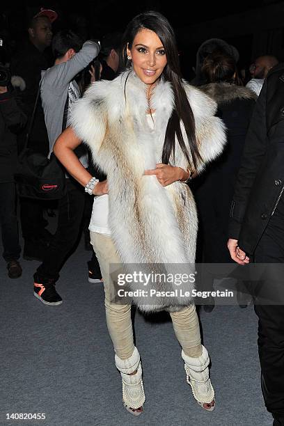 Kim Kardashian attends the Kanye West Ready-To-Wear Fall/Winter 2012 show as part of Paris Fashion Week at Halle Freyssinet on March 6, 2012 in...