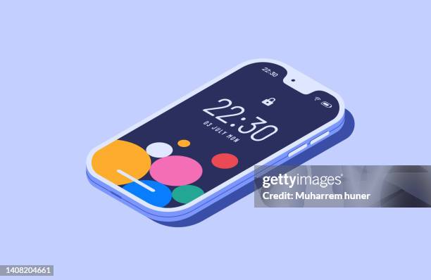 isometric smartphone vector illustration. - smart phone stock illustrations