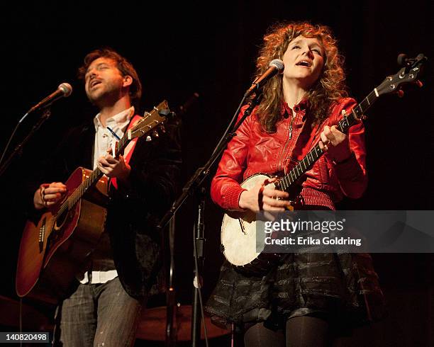 Kai Welch and Abigail Washburn perform at the Ryman Auditorium on March 6, 2012 in Nashville, Tennessee.
