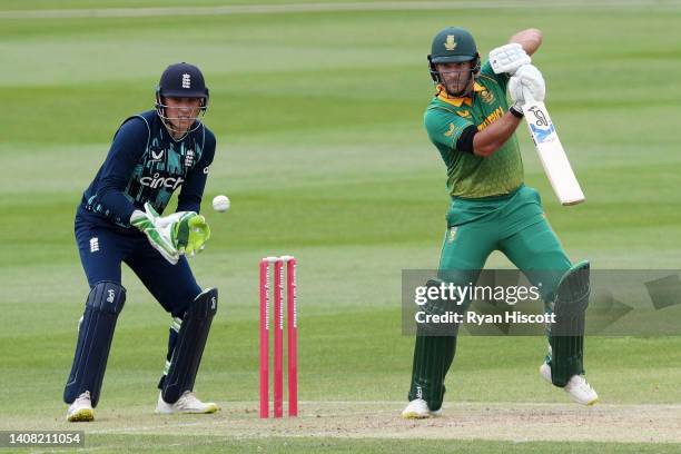 Tom Banton of England Lions looks on as Janneman Malan of South Africa bats during the tour match between England Lions and South Africa at The...