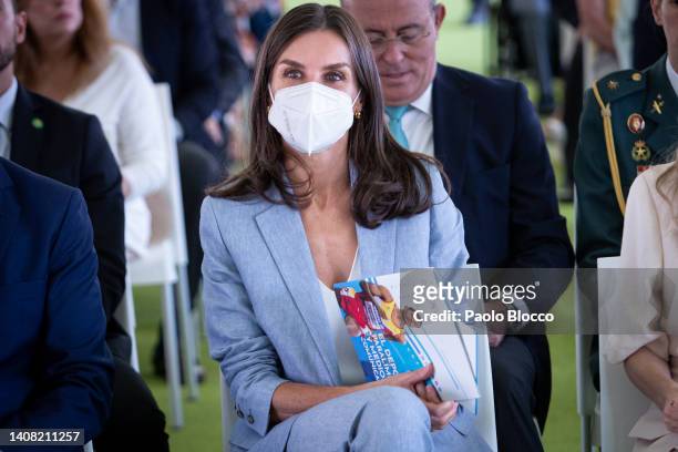 Queen Letizia of Spain attends a conference on 'The Informative Treatment of Disabilities In Media' at Vallehermoso Stadium on July 12, 2022 in...