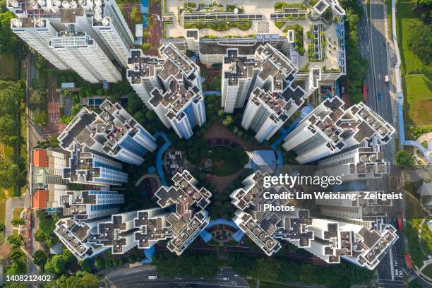 top down view of public housing complex in singapore - public housing stock pictures, royalty-free photos & images