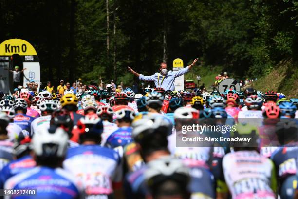 Christian Prudhomme of France TDF Director ASO gives the start during the 109th Tour de France 2022, Stage 10 a 148,1km stage from Morzine to Megève...