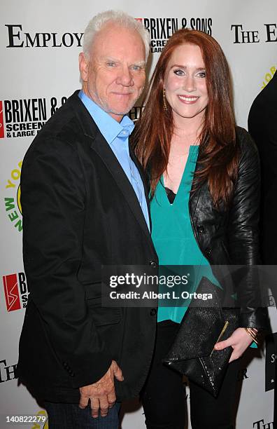 Actor Malcolm McDowell and actress Paige Howard arrive for "The Employer" Los Angeles Screening held at Regent Showcase Theatre on March 6, 2012 in...