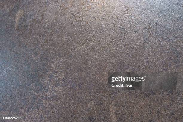 full frame of texture,  distressed copper surface background texture - teller von oben leer stock-fotos und bilder
