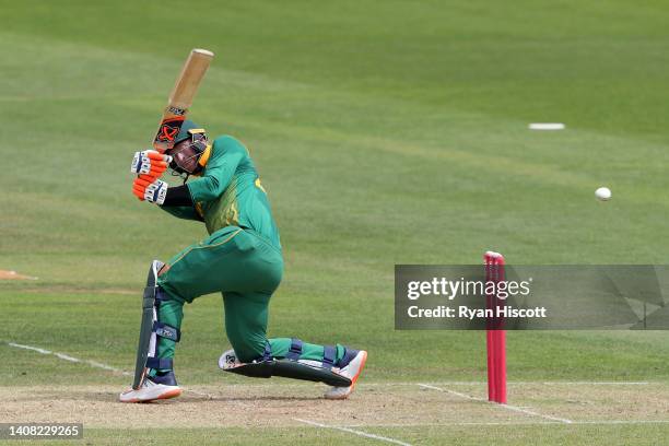 Heinrich Klaasen of South Africa is caught out by Jake Lintott of England Lions during the tour match between England Lions and South Africa at The...