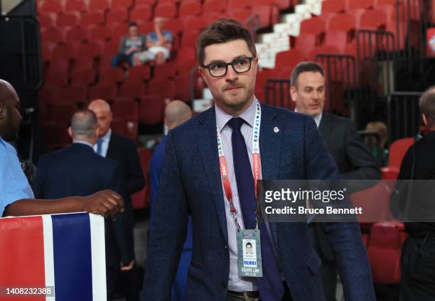 Kyle Dubas of the Toronto Maple Leafs attends the 2022 NHL Draft at the Bell Centre on July 08, 2022 in Montreal, Quebec, Canada.