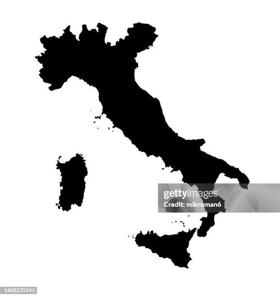 outline map of italy and islands - karta italien bildbanksfoton och bilder