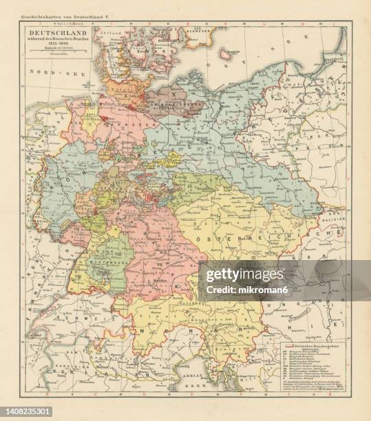 old chromolithograph map of germany during the german confederation 1815-1866 - empire ストックフォトと画像