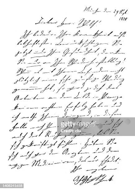 handwritten letter from 1878, by graf von schack, german poet, art and literary historian. - handwriting stock illustrations