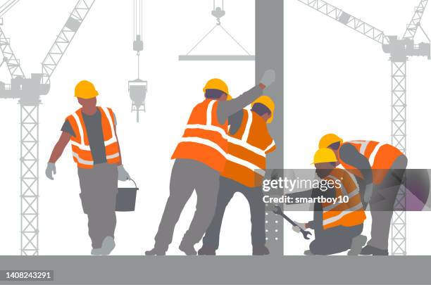 ilustraciones, imágenes clip art, dibujos animados e iconos de stock de trabajadores de la construcción - casco duro