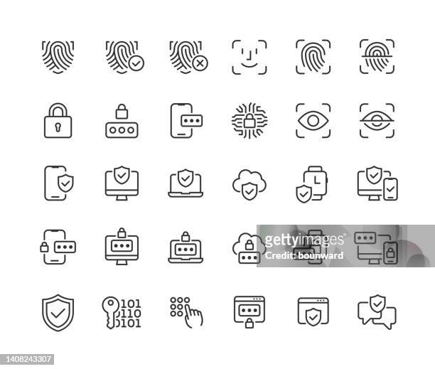 data security line icons editable stroke - fingerprint scanner stock illustrations