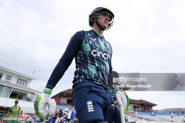 Tom Banton of England Lions walks onto the pitch prior to batting in the tour match between England Lions and South Africa at The Cooper Associates...