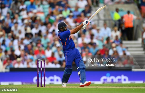 Rohit Sharma of India bats during the 1st Royal London Series One Day International between England and India at The Kia Oval on July 12, 2022 in...