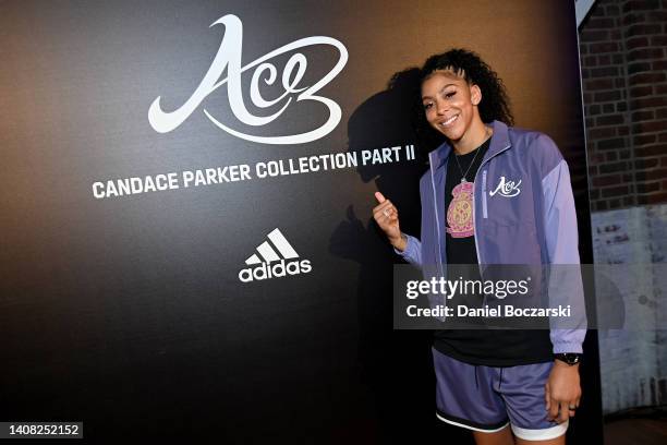 All-Star Candace Parker attends the reveal of the Candace Parker Collection Part II at Cindys Rooftop on July 09, 2022 in Chicago, Illinois.