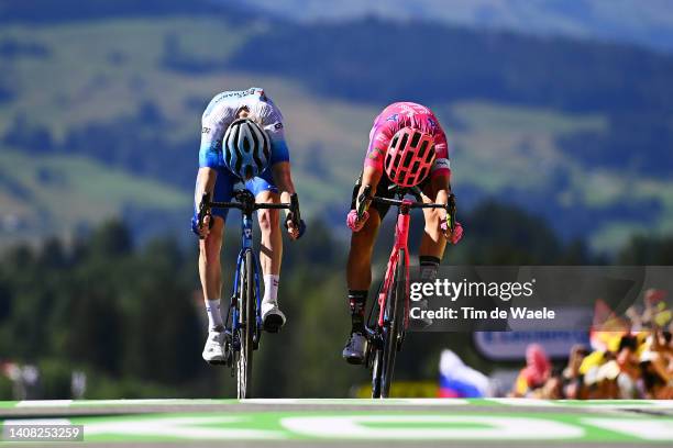 Nicholas Schultz of Australia and Team BikeExchange - Jayco and Magnus Cort Nielsen of Denmark and Team EF Education - Easypost sprint at finish line...
