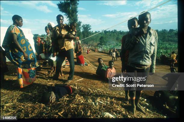 Refugees stand at Saga camp October 29, 1993 in Burundi. An attempted military coup four months after Burundi''s first free democratic election...