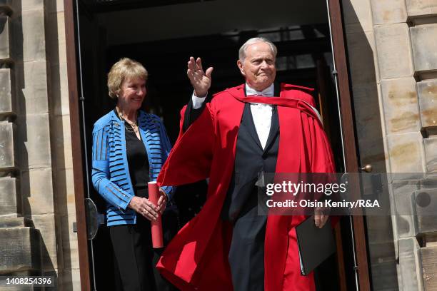 Jack Nicklaus leaves Younger Hall after receiving the Freedom of St Andrews, with his wife Barbara prior to The 150th Open at St Andrews Old Course...