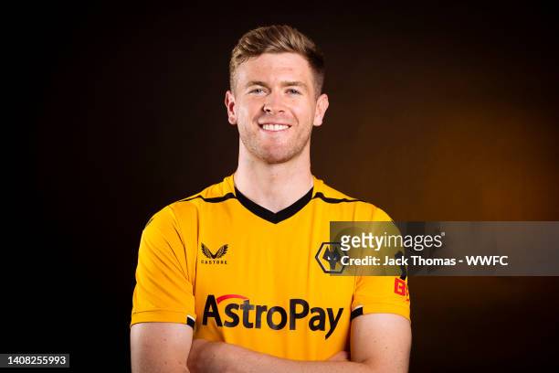 Wolverhampton Wanderers unveil new signing Nathan Collins as he poses for a portrait at The Sir Jack Hayward Training Ground on July 12, 2022 in...