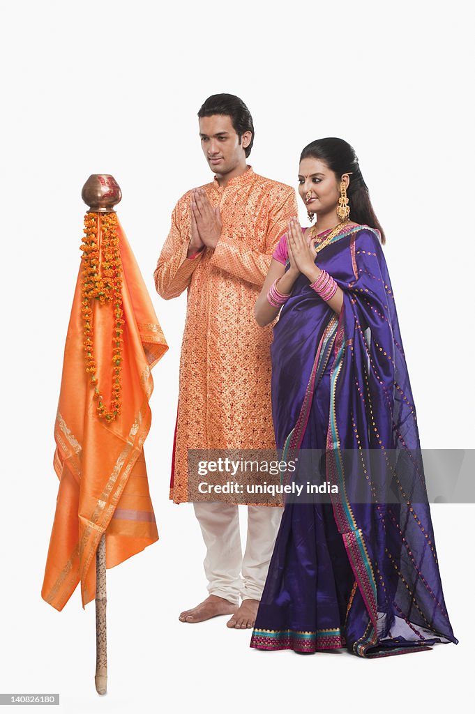 Couple praying on Gudi Padwa festival