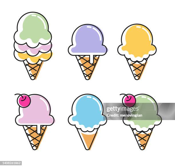 set of ice cream cones - whip cream dollop stock illustrations