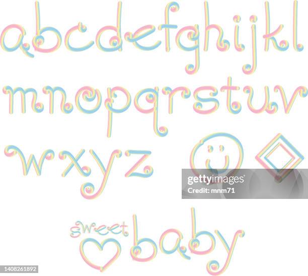 pastel iridescent curly script letters - curly alphabet stock illustrations