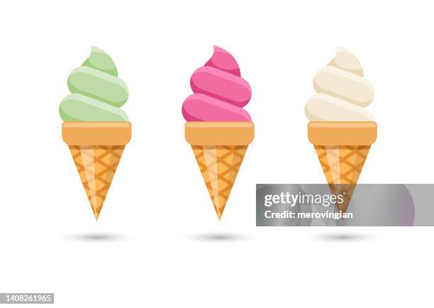 set of ice cream cones - ice cream scoop stock illustrations