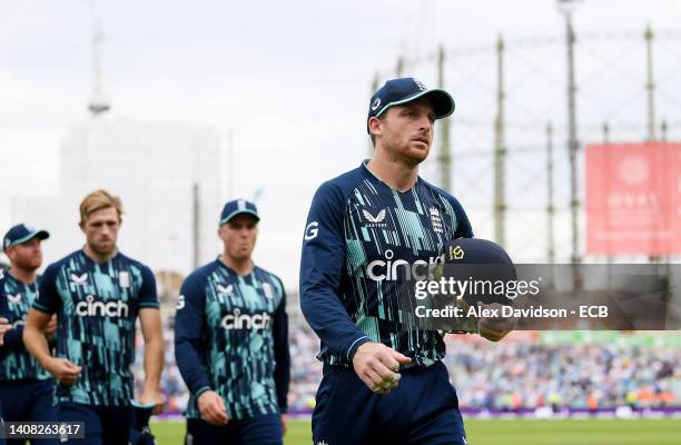 England captain Jos Buttler walks off after the 1st Royal London Series One Day International at The Kia Oval on July 12, 2022 in London, England.