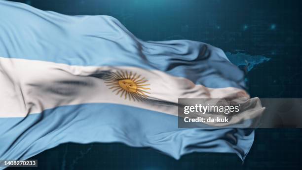 bandera de argentina sobre fondo azul oscuro - bandera argentina fotografías e imágenes de stock