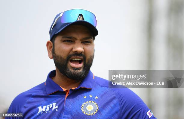 India captain Rohit Sharma looks on during the 1st Royal London Series One Day International at The Kia Oval on July 12, 2022 in London, England.