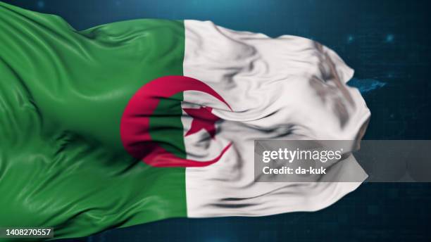 flag of algeria on dark blue background - north africa stock pictures, royalty-free photos & images